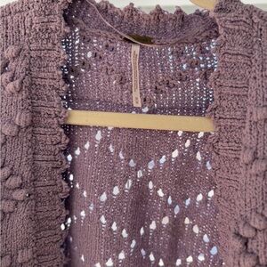 Free People Crochet Knit Open Cardigan in Lavender Size M